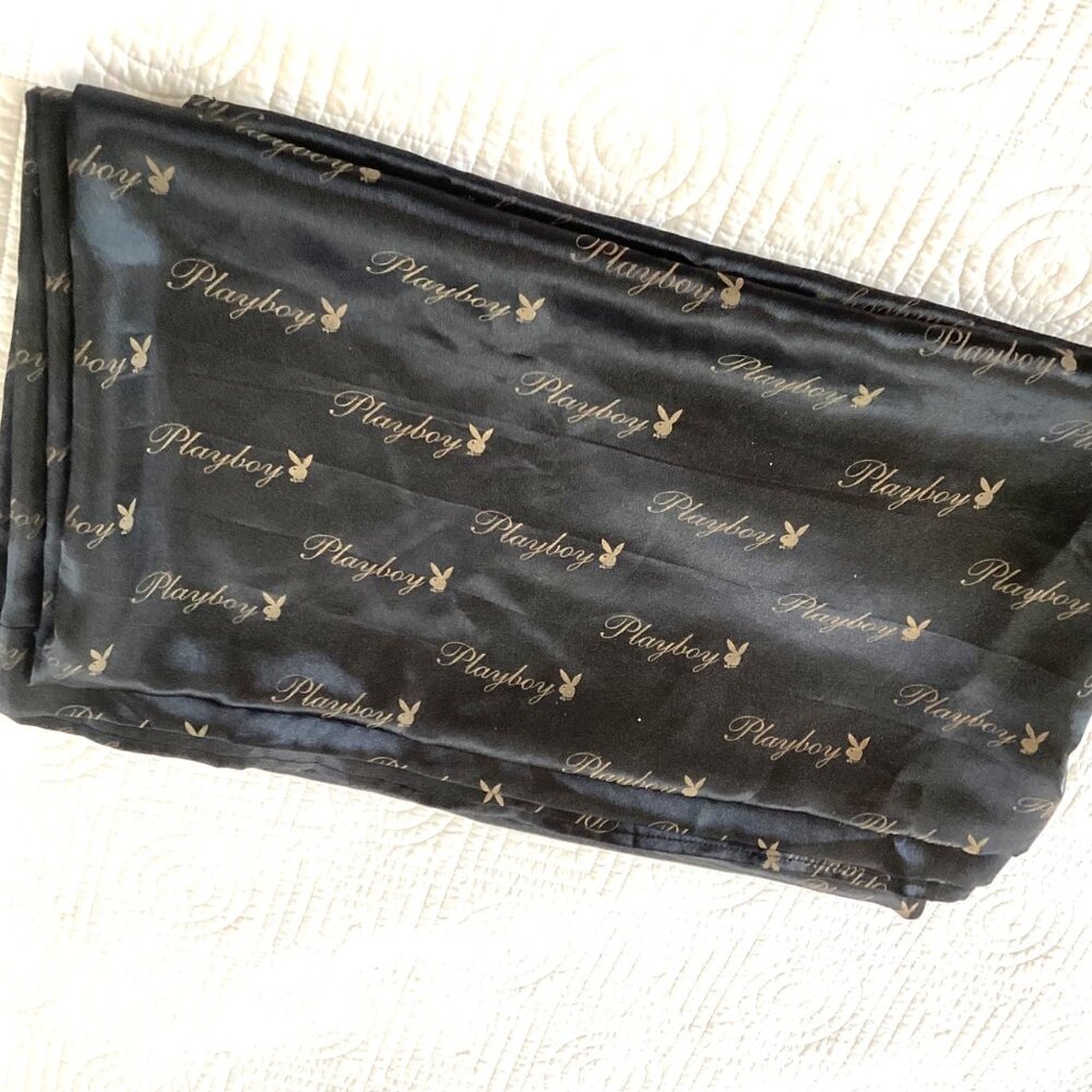 Vintage PLAYBOY BUNNY Home BROWN Full SIZE Satin Bed Sheet One Flat Sheet